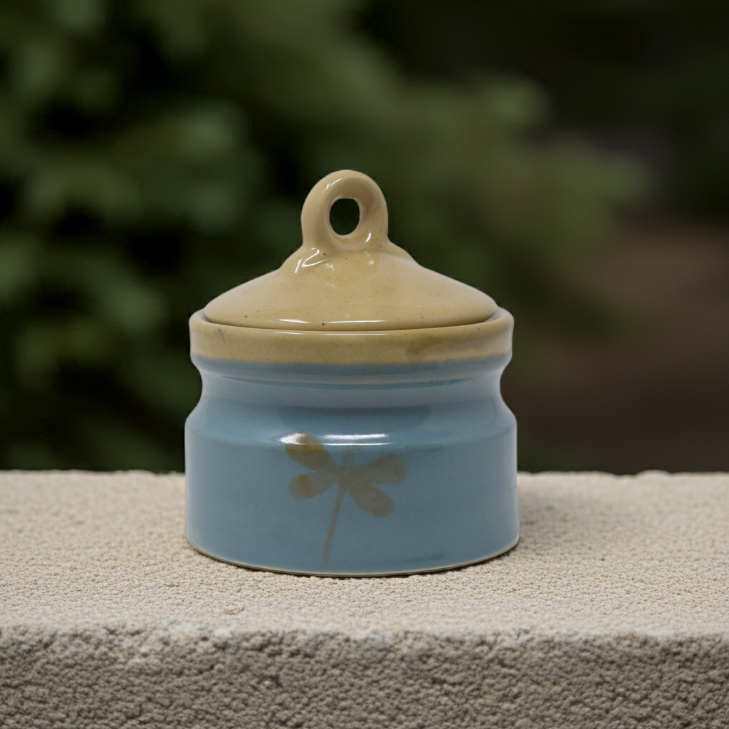 Handcrafted Dragonfly Ceramic Storage Jar with Lid (500 g / 1/2 kg Capacity)