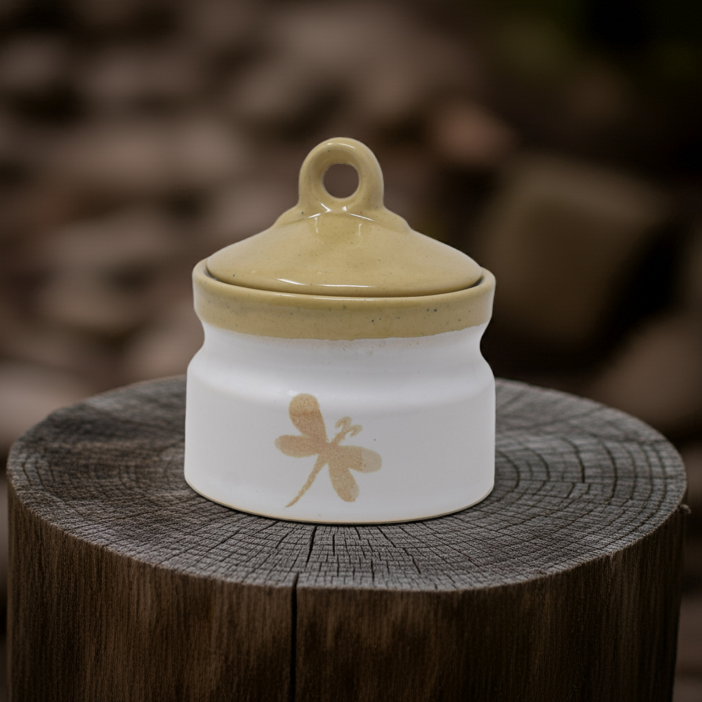 Handcrafted Dragonfly Ceramic Storage Jar with Lid (500 g / 1/2 kg Capacity)