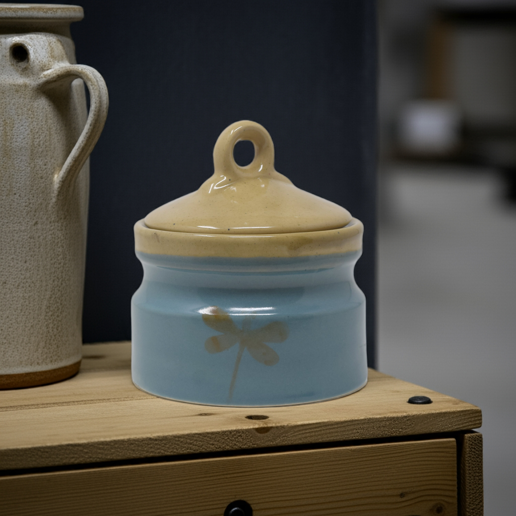 Handcrafted Dragonfly Ceramic Storage Jar with Lid (500 g / 1/2 kg Capacity)