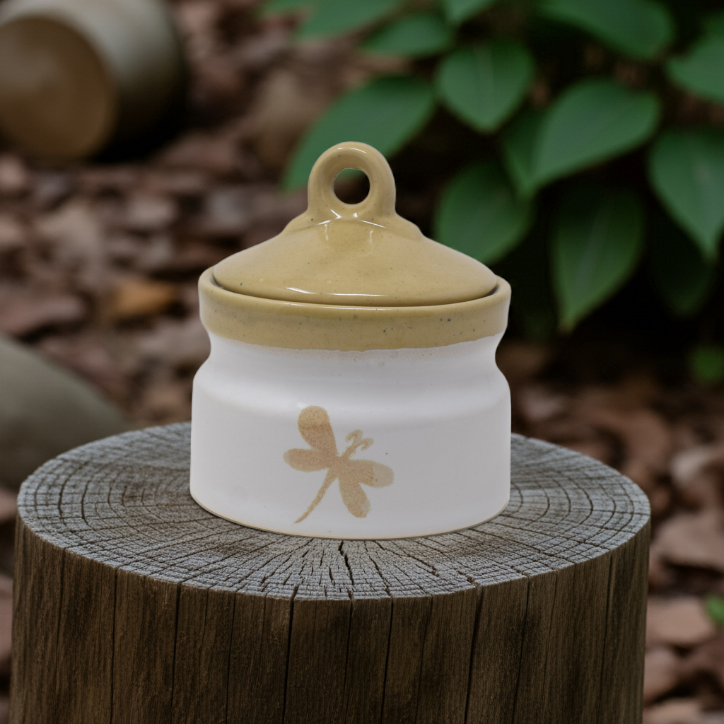 Handcrafted Dragonfly Ceramic Storage Jar with Lid (500 g / 1/2 kg Capacity)