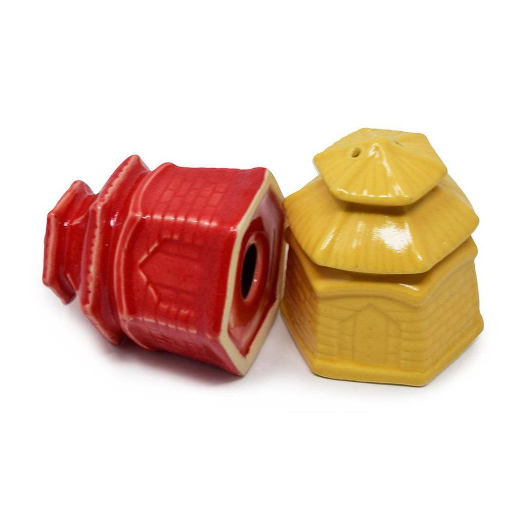 Ceramic Salt and Pepper Shaker Designed as Miniature Pagoda or Temple Home