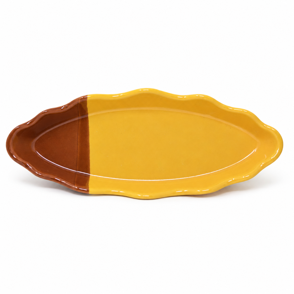 Elongated Leaf-Shaped Ceramic Serving Platter 12 inches