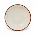 7.5 inch shallow ceramic serving bowl with smooth glazed finish, wide opening and gently curved sides