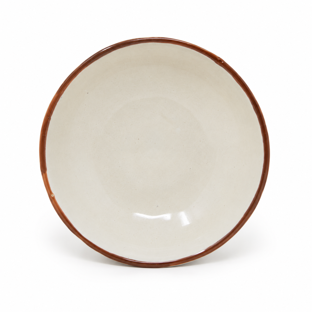 7.5 inch shallow ceramic serving bowl with smooth glazed finish, wide opening and gently curved sides