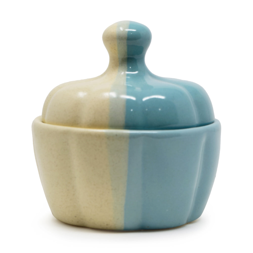 Ribbed Pumpkin Ceramic Storage Jar with Lid (300 ml) | Artisanal Sugar & Spice Container
