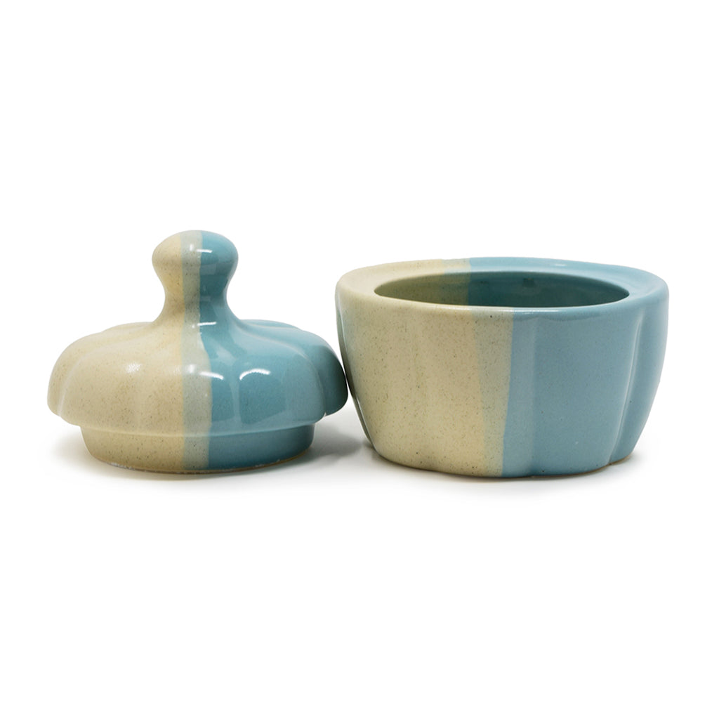 Ribbed Pumpkin Ceramic Storage Jar with Lid (300 ml) | Artisanal Sugar & Spice Container
