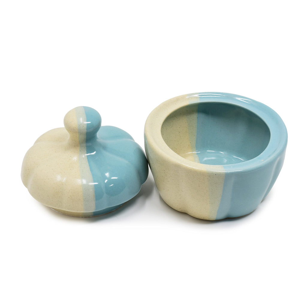 Ribbed Pumpkin Ceramic Storage Jar with Lid (300 ml) | Artisanal Sugar & Spice Container