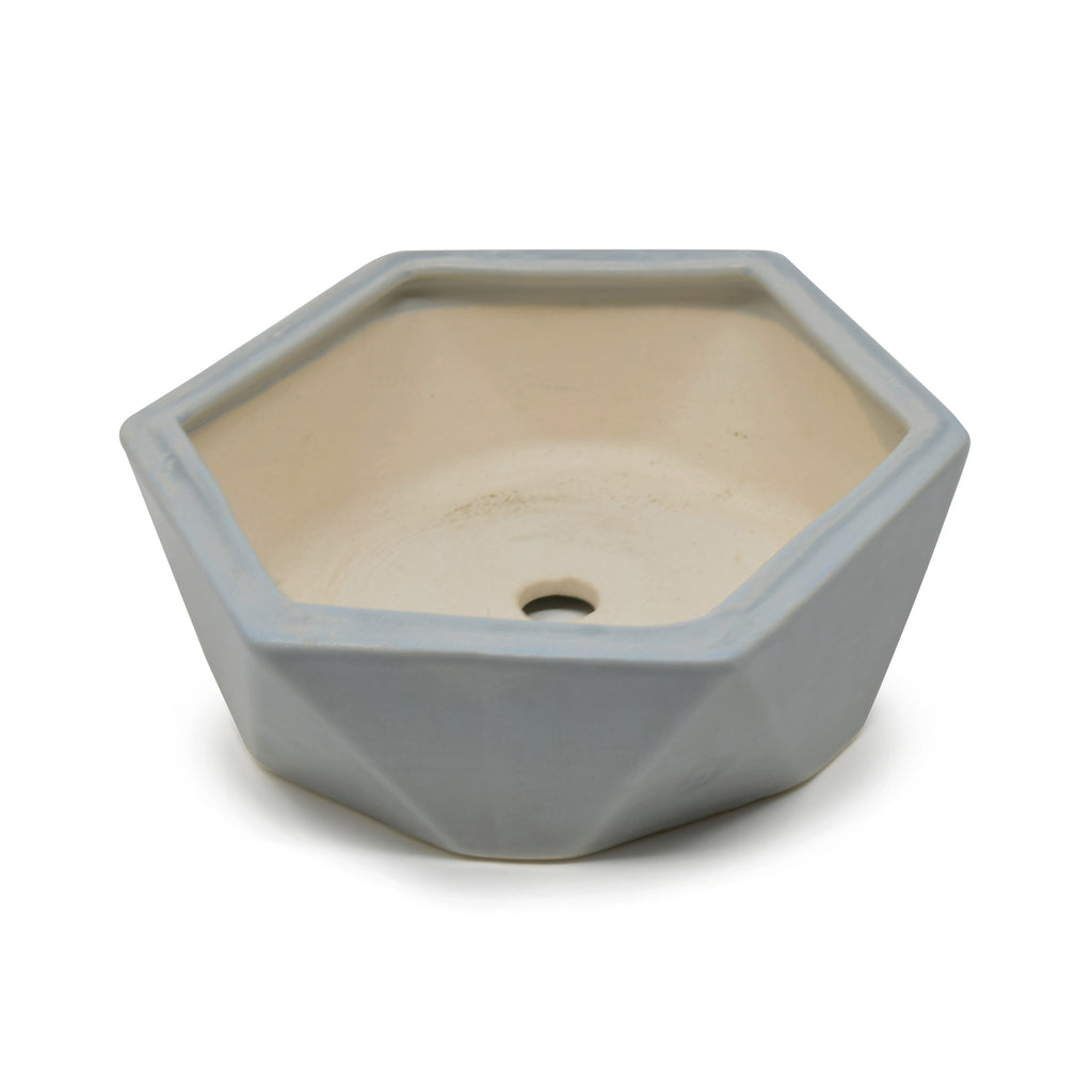 Geometric Faceted Hexagonal Ceramic Planter Dish (5.75 x 2 Inch)
