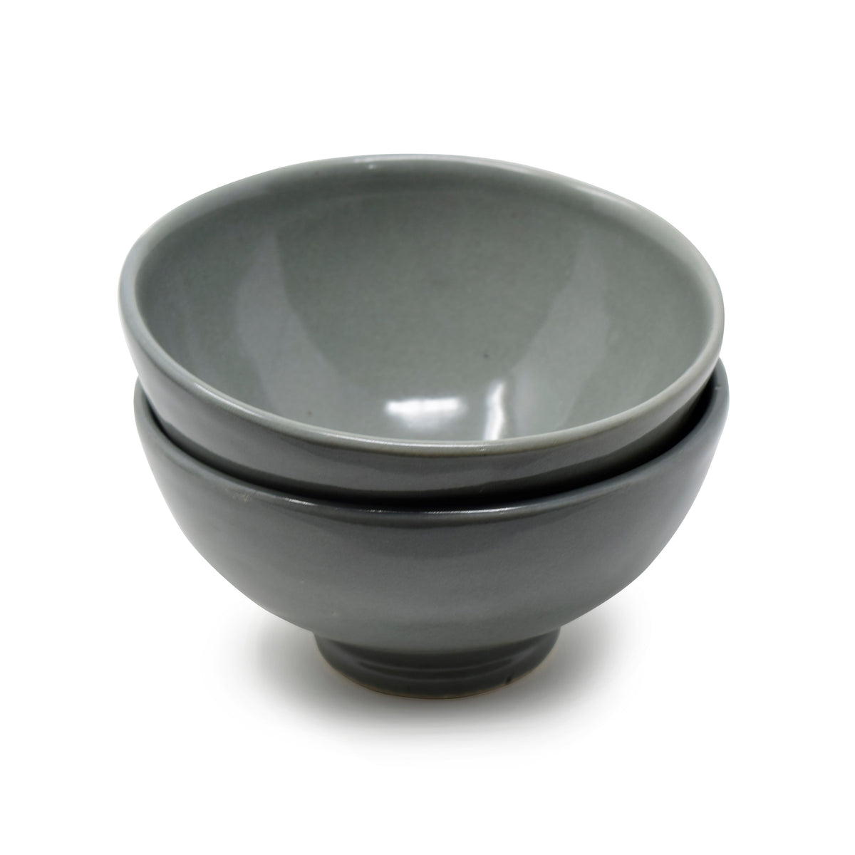 Handcrafted Footed Ceramic Soup & Snack Bowls (Set of 2) | Japanese Style Stoneware Katori