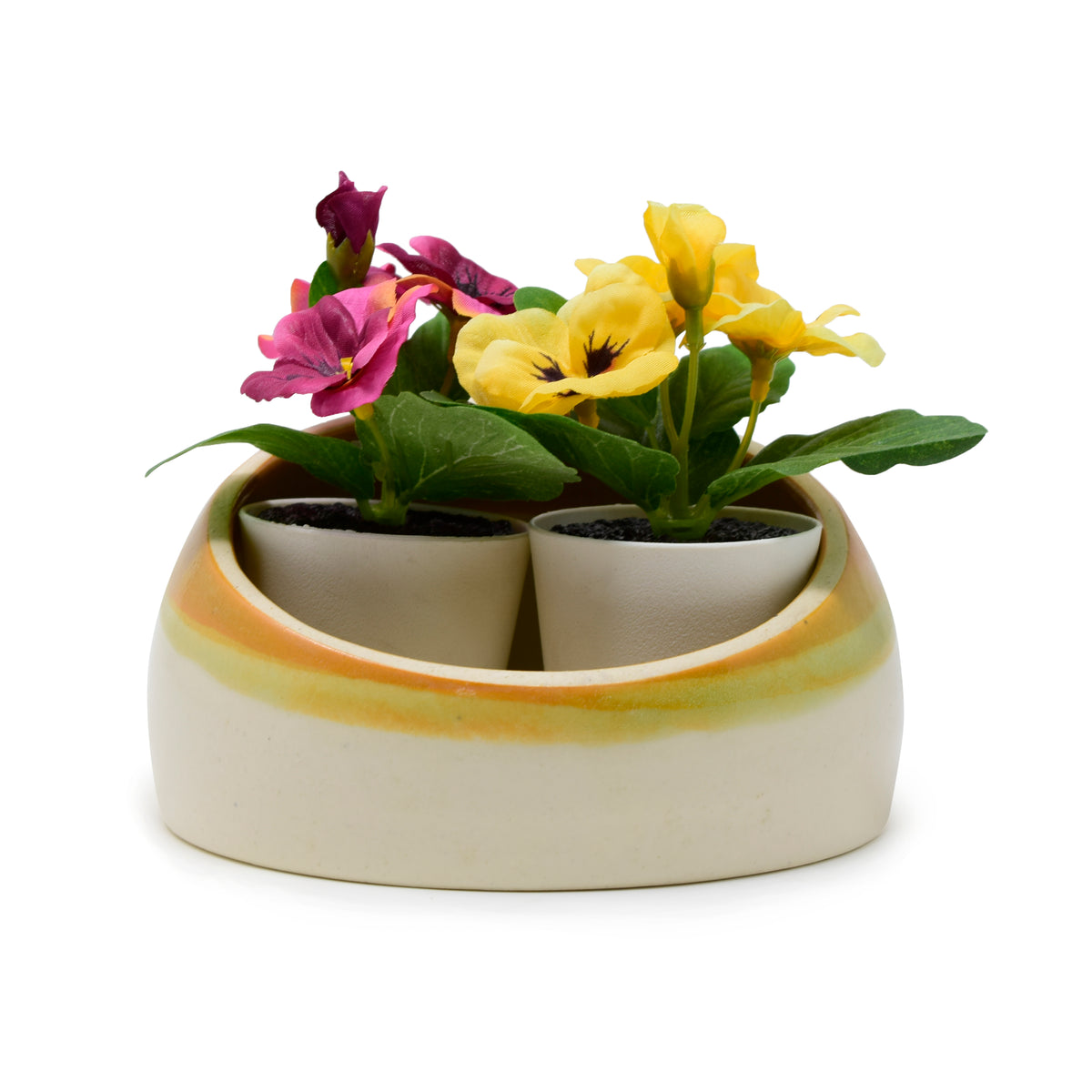 Slanted Round Ceramic Planter Pot | Asymmetrical Succulent Bowl