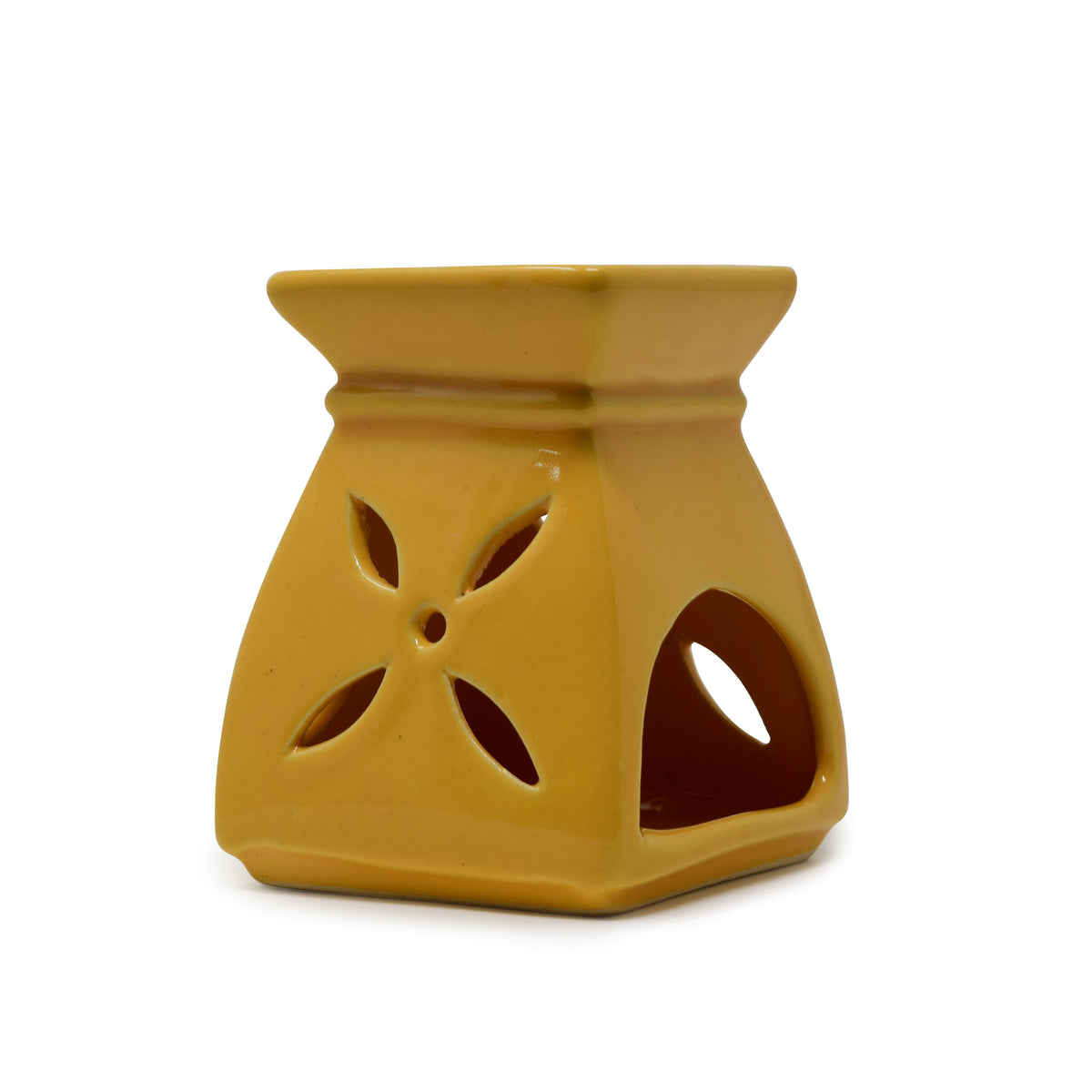 Ceramic Aroma Oil Burner with Floral Cutouts & Square Bowl