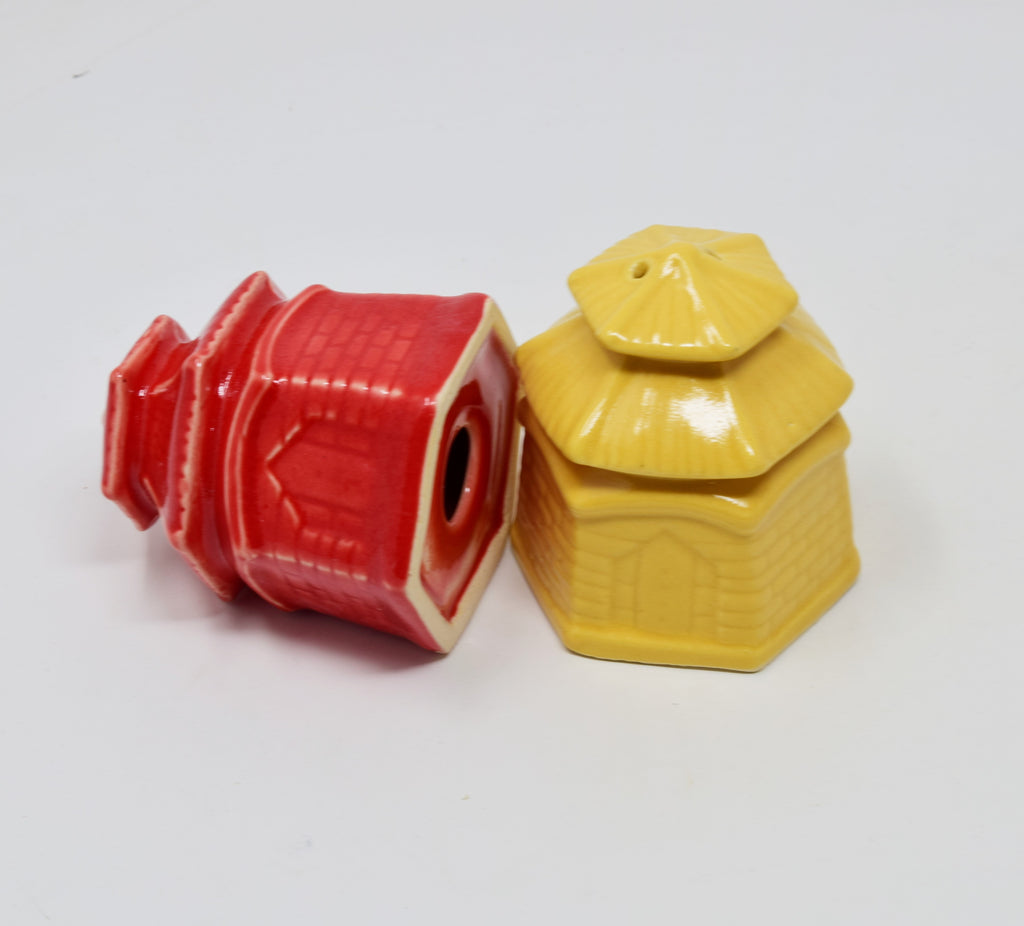 Ceramic Salt and Pepper Shaker Designed as Miniature Pagoda or Temple Home