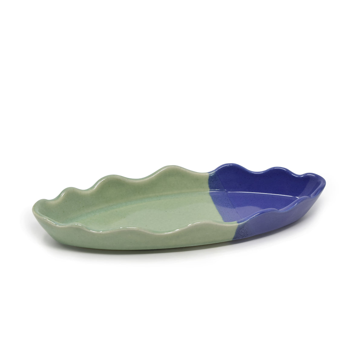 Elongated Leaf-Shaped Ceramic Serving Platter 12 inches