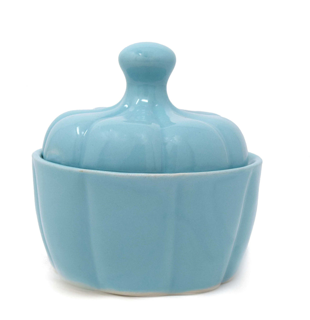 Ribbed Pumpkin Ceramic Storage Jar with Lid (300 ml) | Artisanal Sugar & Spice Container