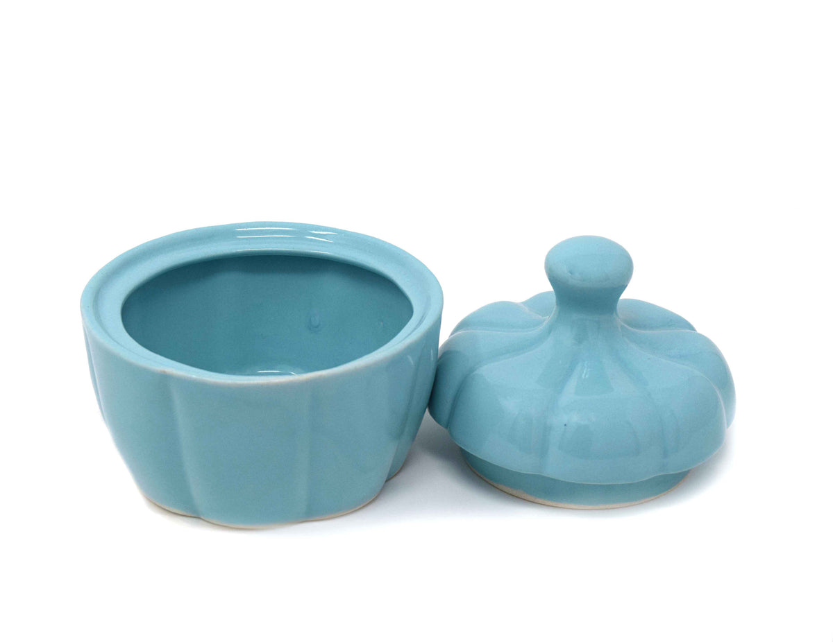 Ribbed Pumpkin Ceramic Storage Jar with Lid (300 ml) | Artisanal Sugar & Spice Container