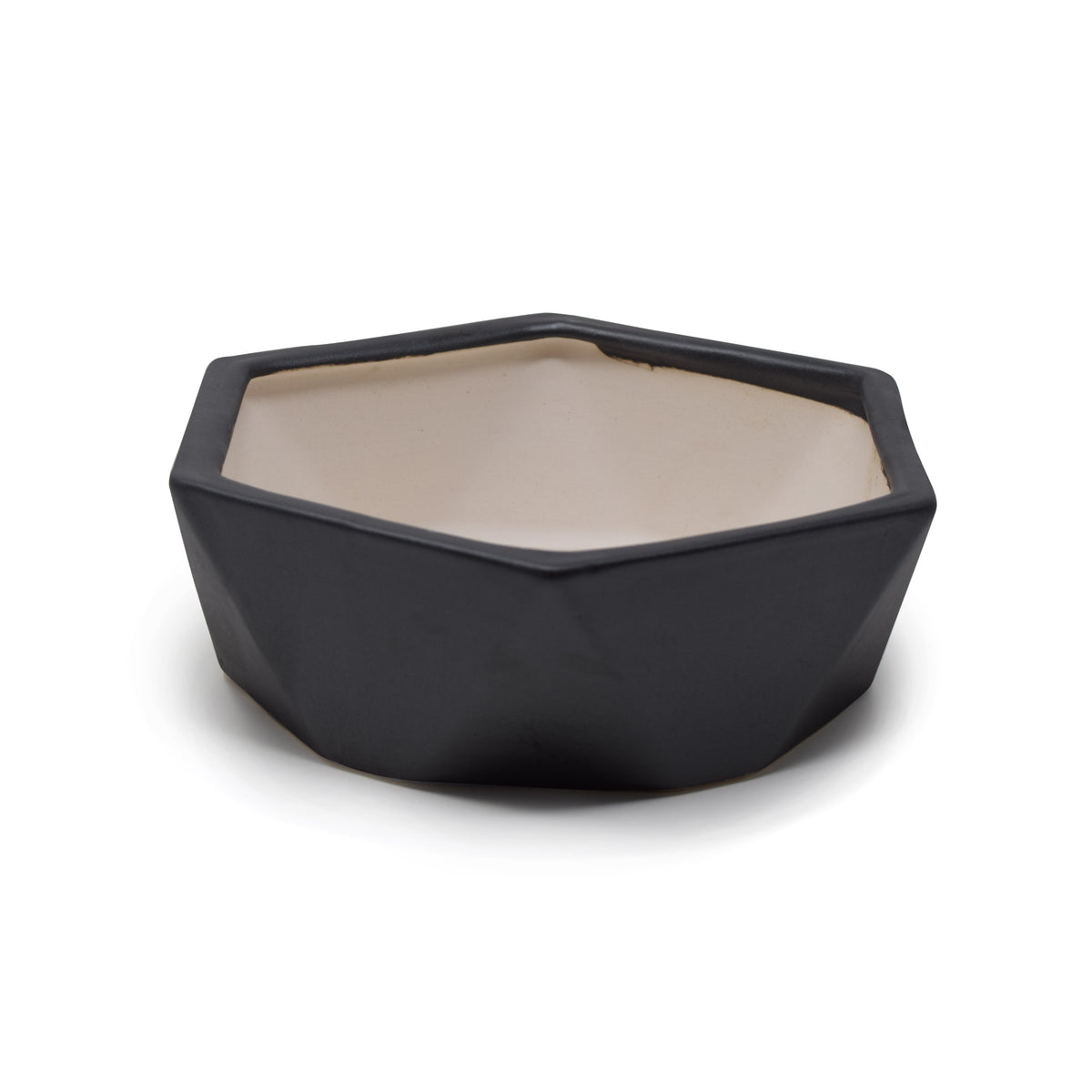 Geometric Faceted Hexagonal Ceramic Planter Dish (5.75 x 2 Inch)