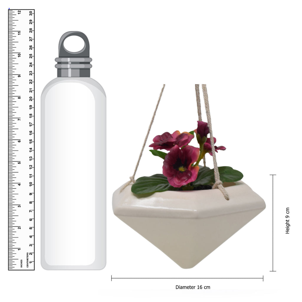 Faceted Diamond Hanging Ceramic Planter Vessel (16 x 9 cm)