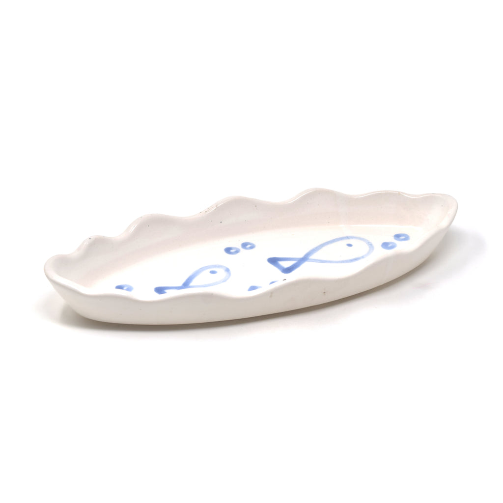 Elongated Leaf-Shaped Ceramic Serving Platter 12 inches