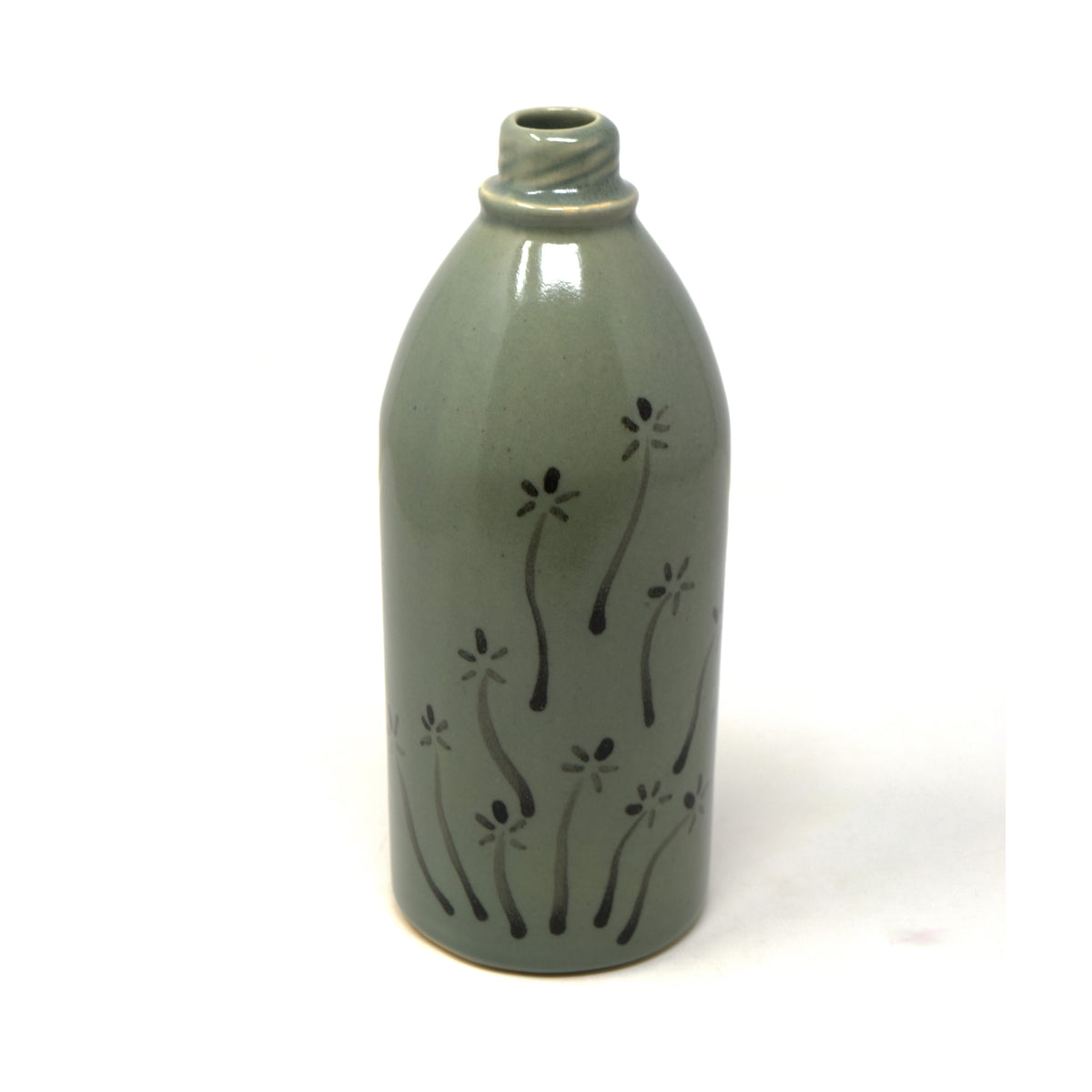 Textured-Spout Ceramic Bottle Vase (9 x 3.3 Inch) | Himalayan Inspired Vessel