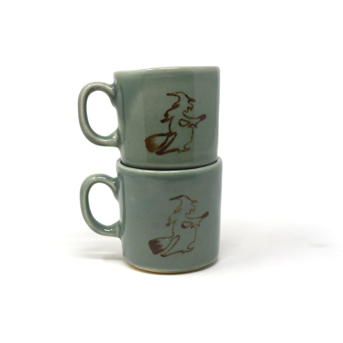 Hand-Painted Witch Silhouette Ceramic Tea Cups (Set of 2) | 175 ml Mugs