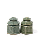 Ceramic Salt and Pepper Shaker Designed as Miniature Pagoda or Temple Home