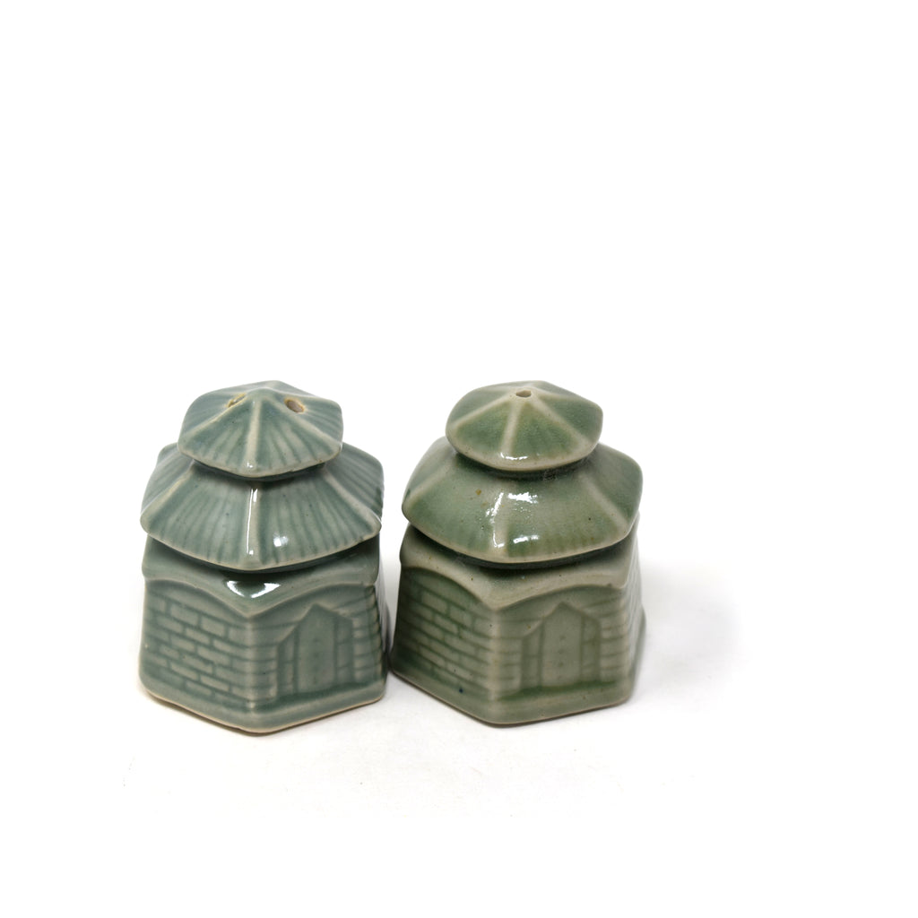 Ceramic Salt and Pepper Shaker Designed as Miniature Pagoda or Temple Home