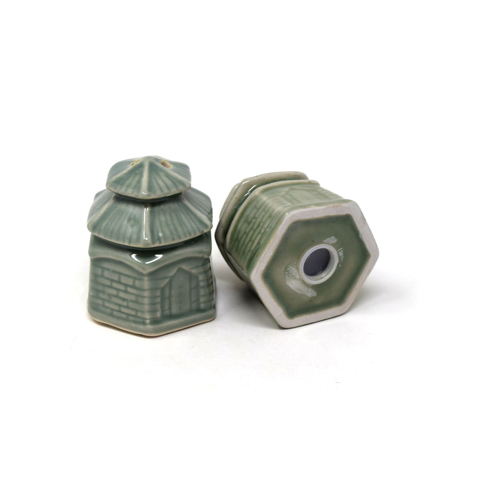 Ceramic Salt and Pepper Shaker Designed as Miniature Pagoda or Temple Home