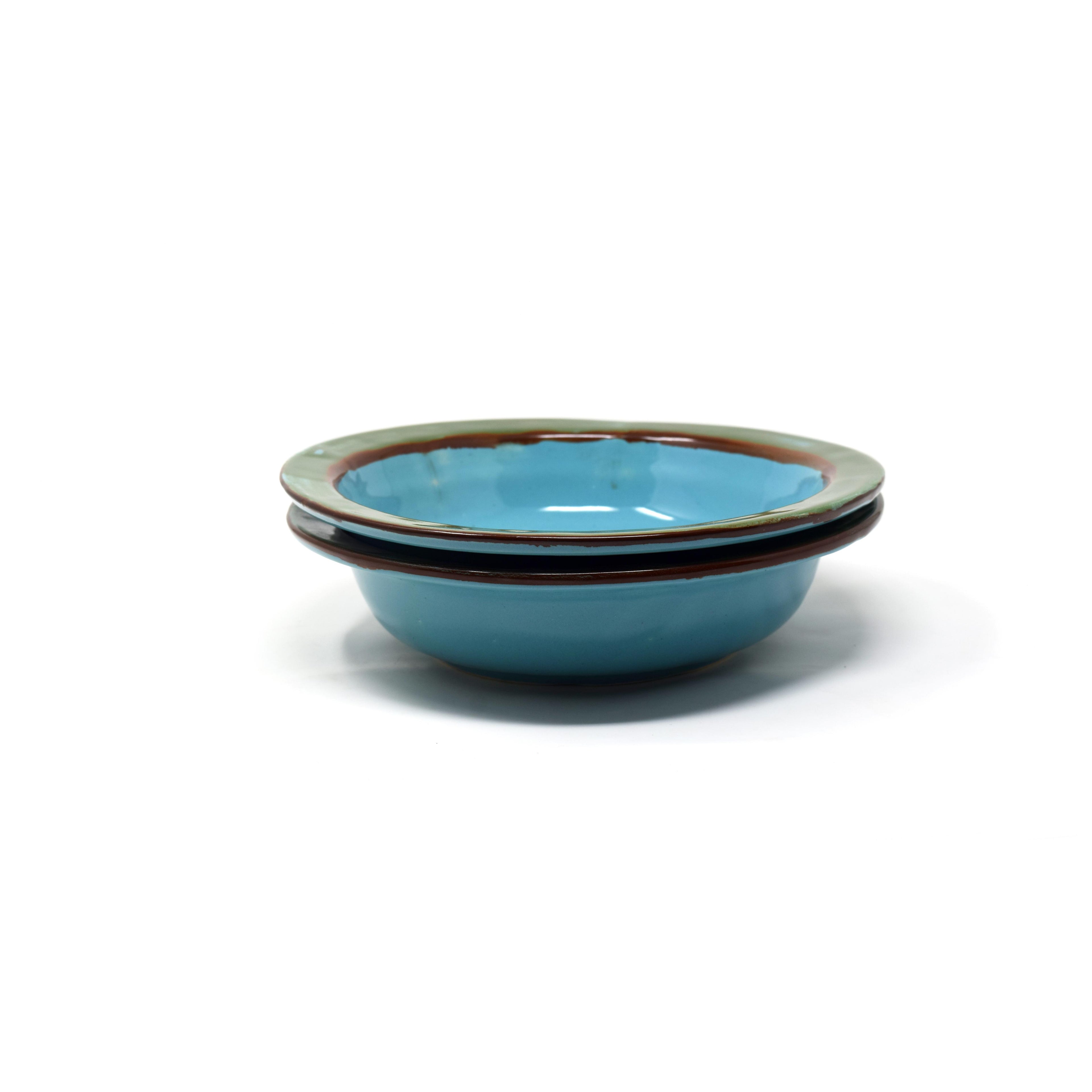Set of 2 Deep Pasta Ramen Noodle Ceramic Plate Bowl with Rim 9.5 inches