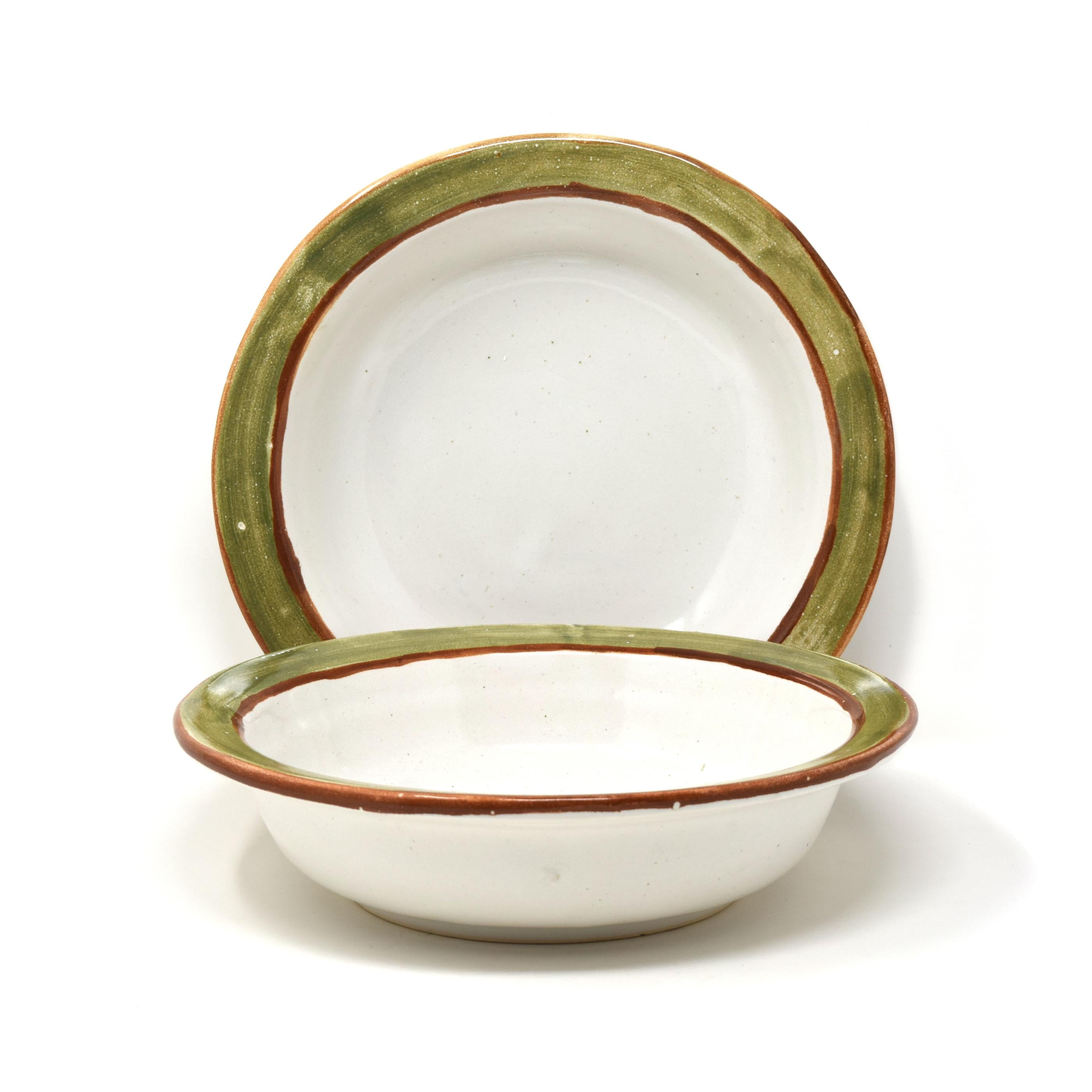 Set of 2 Deep Pasta Ramen Noodle Ceramic Plate Bowl with Rim 9.5 inches