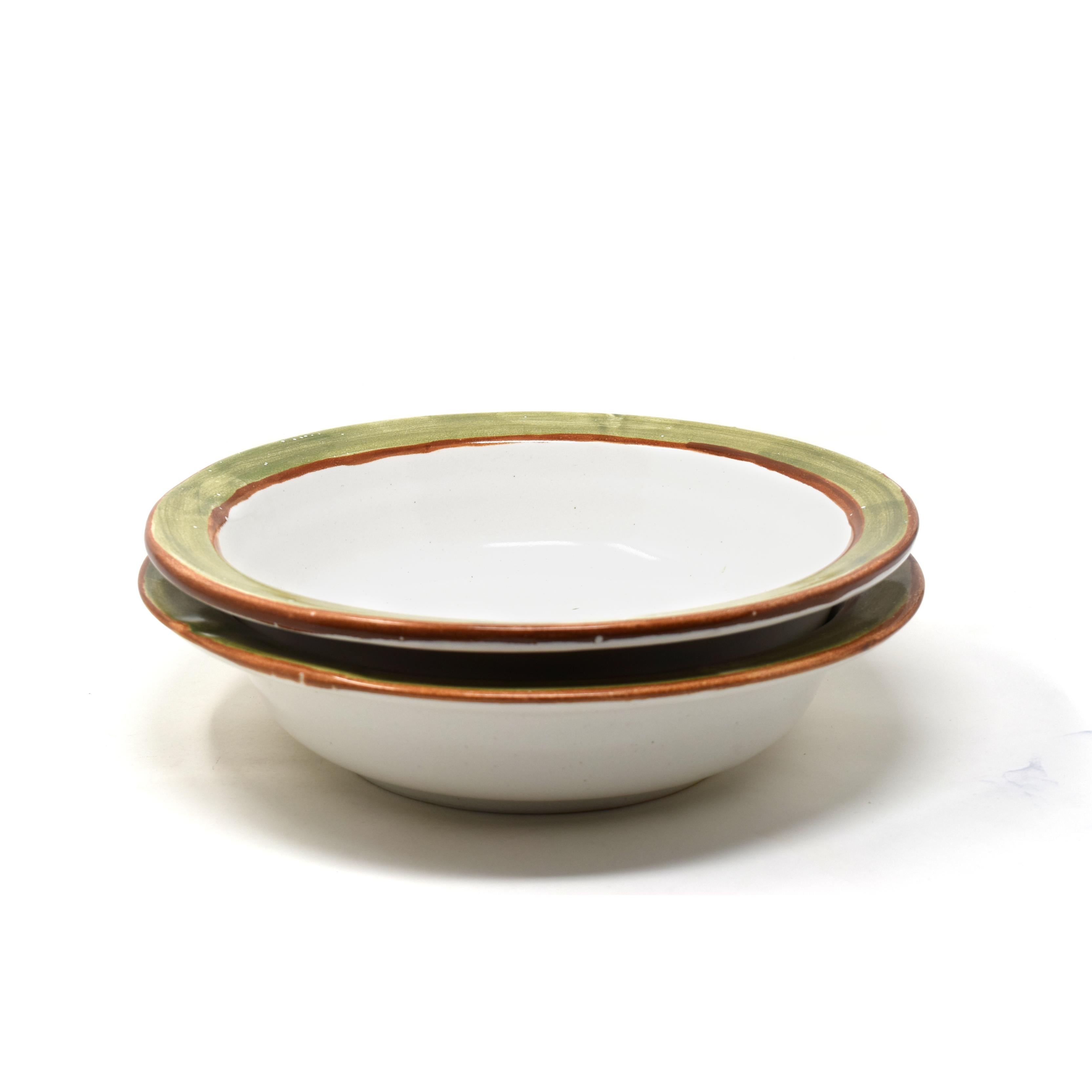 Set of 2 Deep Pasta Ramen Noodle Ceramic Plate Bowl with Rim 9.5 inches
