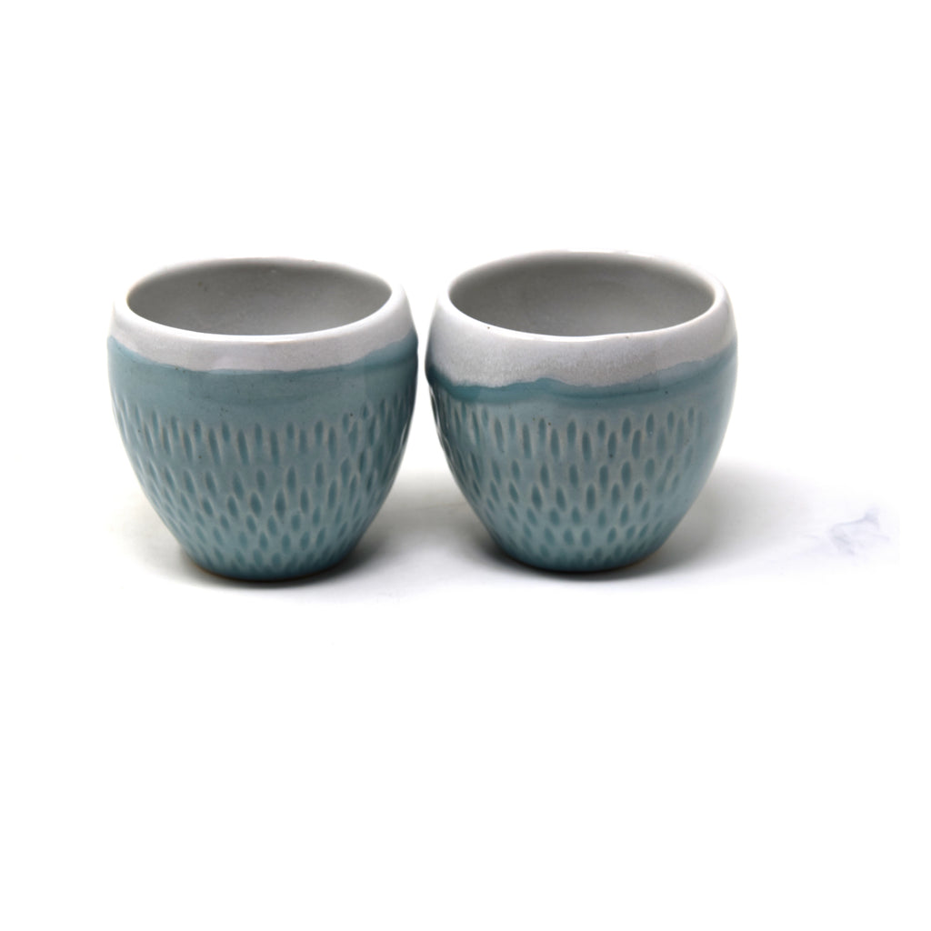 Textured Bulbous Handleless Ceramic Tea Cups (Set of 4) | 300 ml Kulhad Tumblers