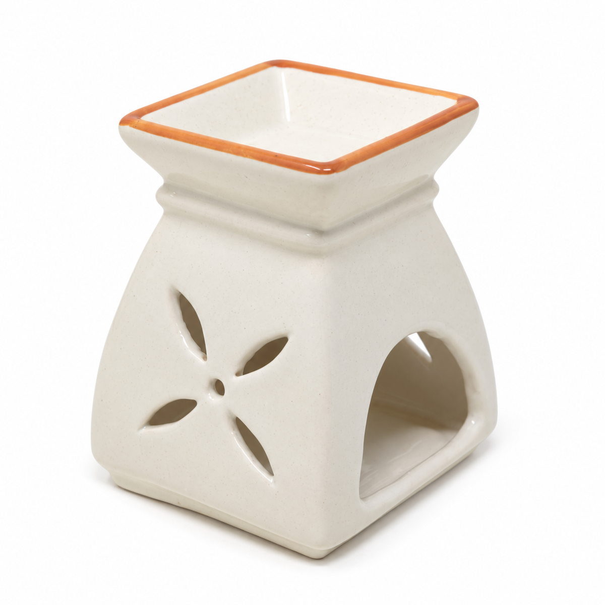 Ceramic Aroma Oil Burner with Floral Cutouts & Square Bowl
