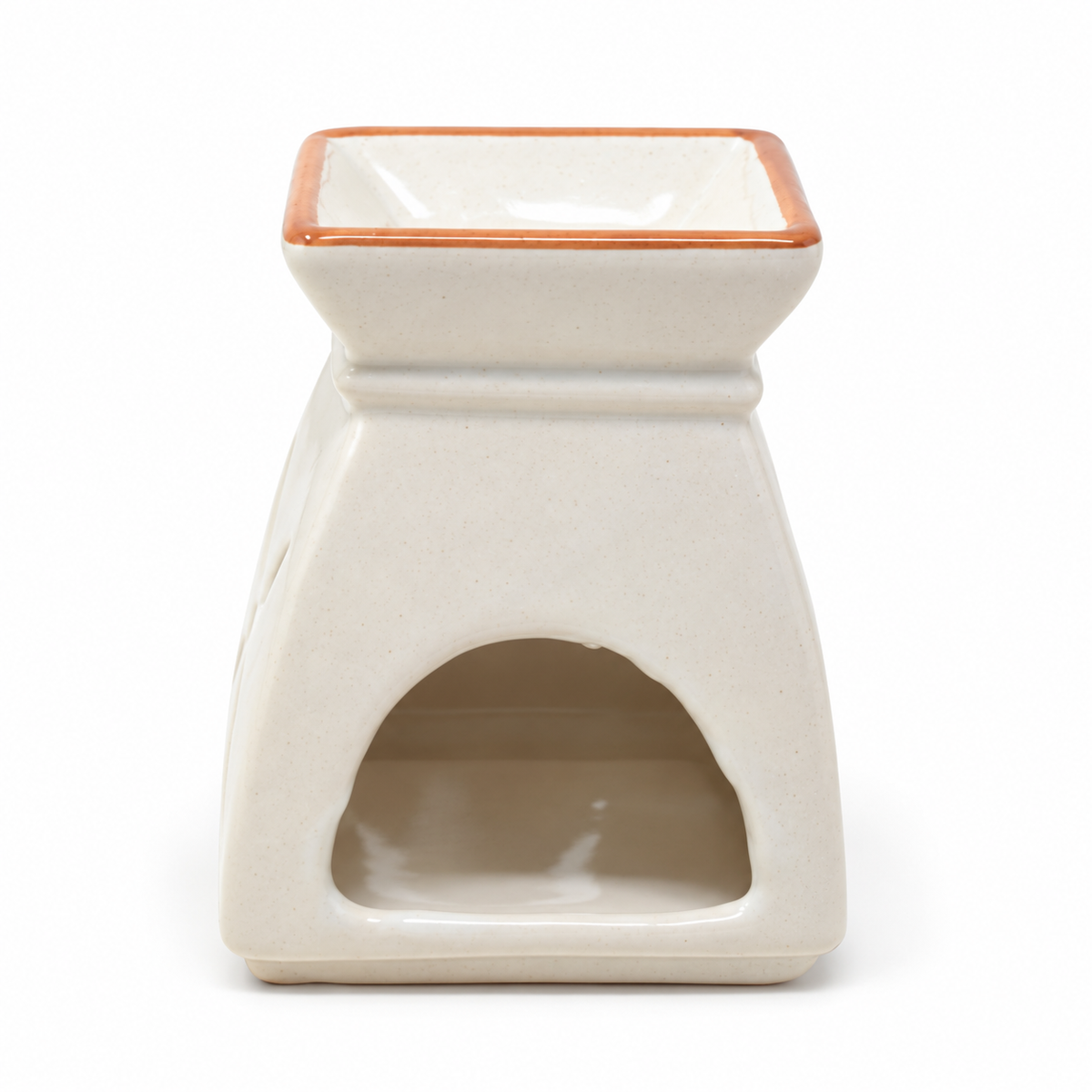 Ceramic Aroma Oil Burner with Floral Cutouts & Square Bowl