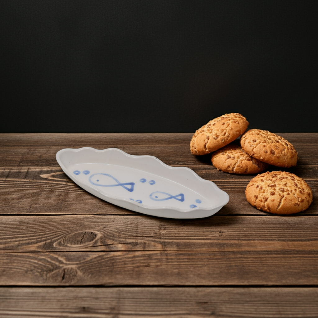 Elongated Leaf-Shaped Ceramic Serving Platter 12 inches