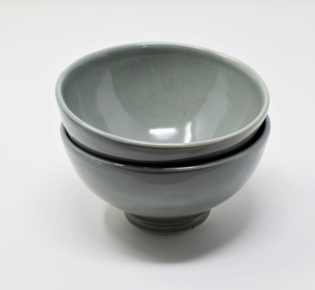Handcrafted Footed Ceramic Soup & Snack Bowls (Set of 2) | Japanese Style Stoneware Katori