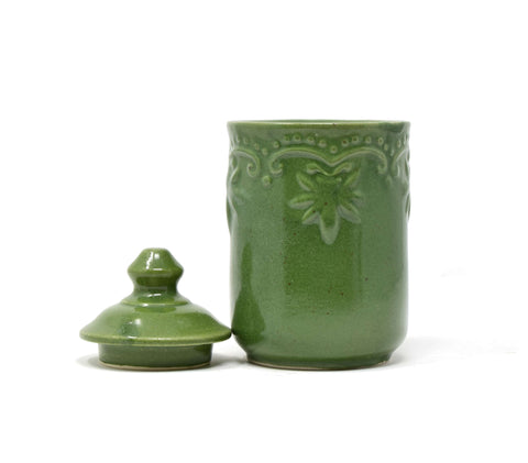 forest green ceramic pottery jar