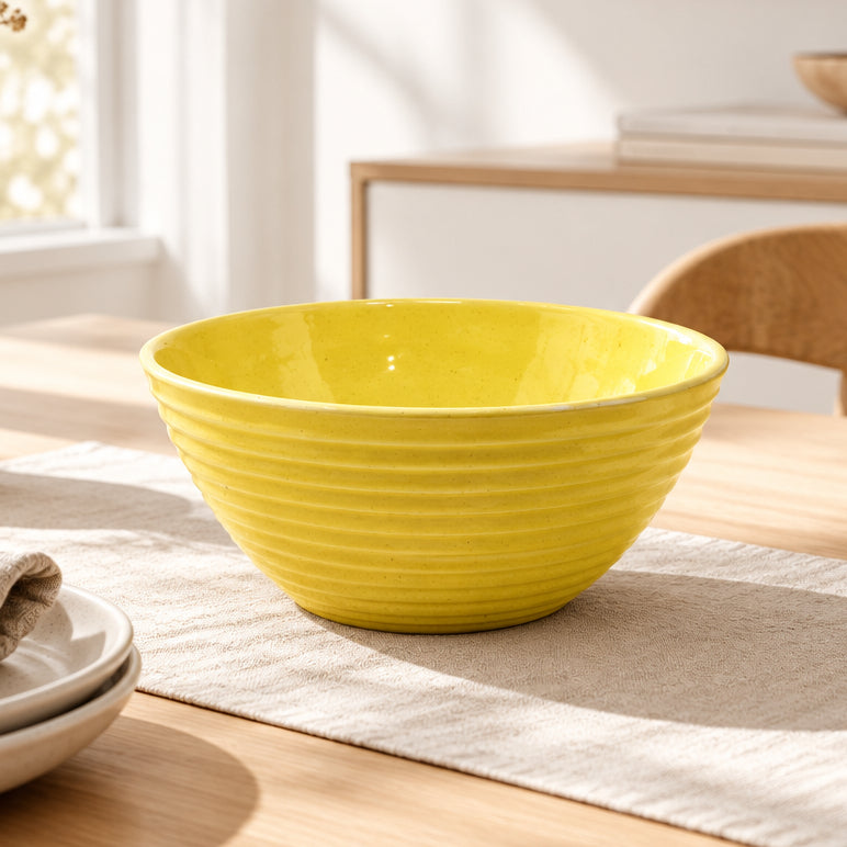 large ceramic ribbed bowl yellow