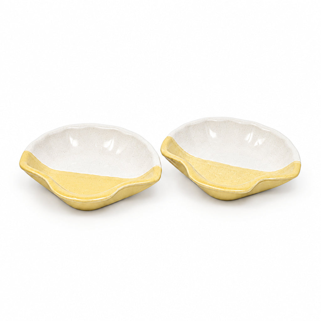Two sea shell shaped small serving trays .